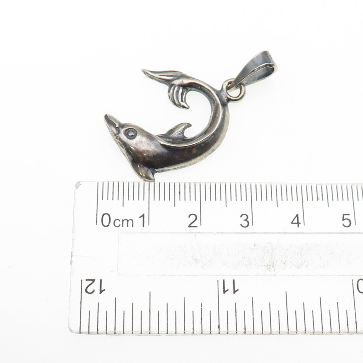 925 Sterling Silver Vintage Dolphin Oxidized Charm Pendant