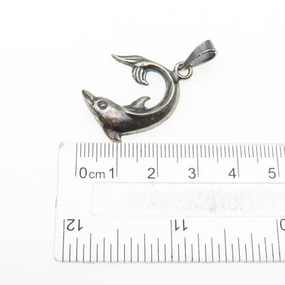925 Sterling Silver Vintage Dolphin Oxidized Charm Pendant