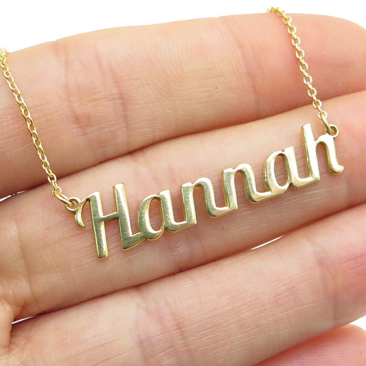 925 Sterling Silver Gold Plated "Hannah" Name Cable Chain Necklace 16"