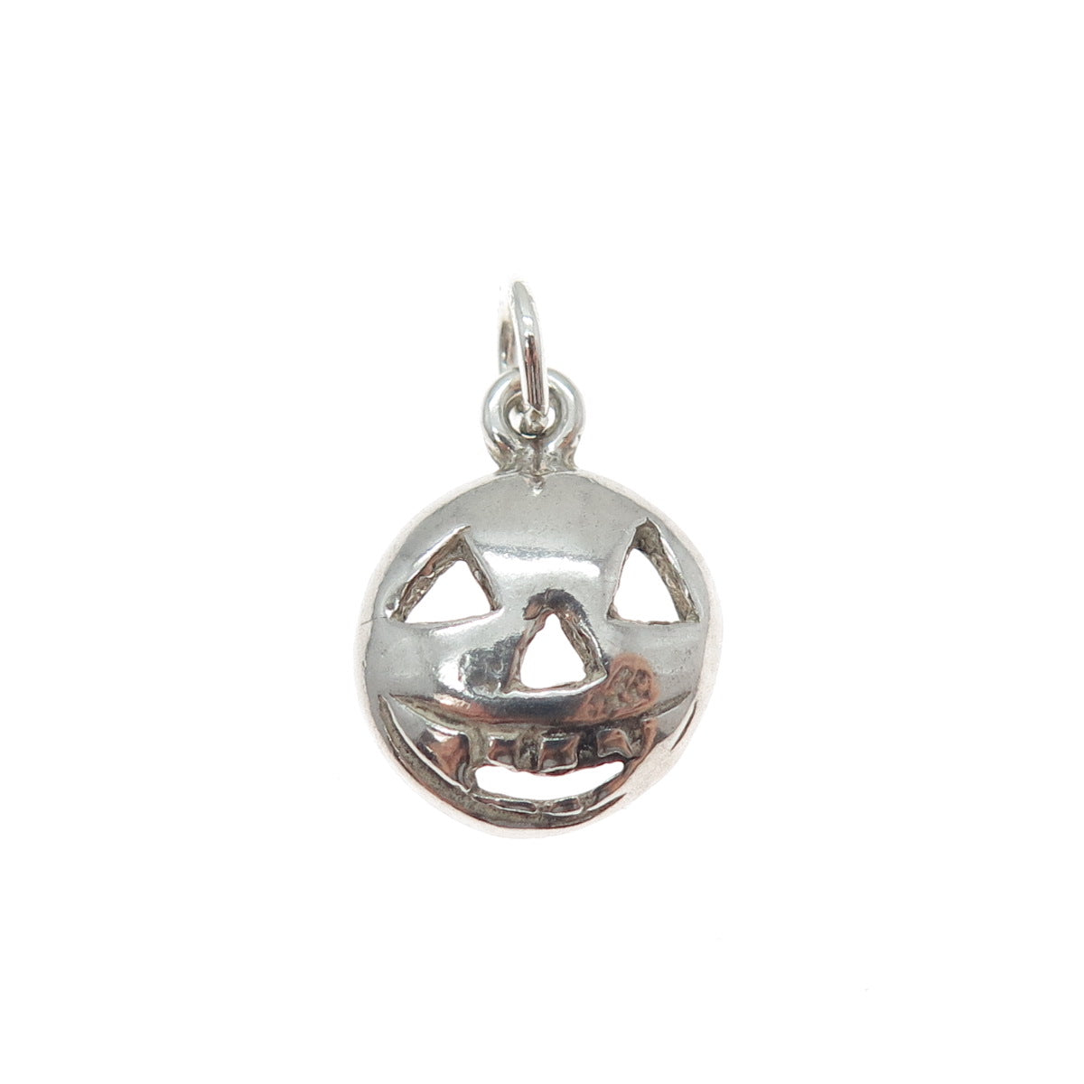 925 Sterling Silver Vintage Halloween Pumpkin Mask Minimalist Charm Pendant