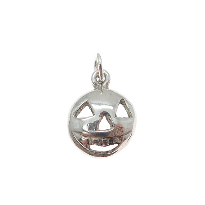925 Sterling Silver Vintage Halloween Pumpkin Mask Minimalist Charm Pendant