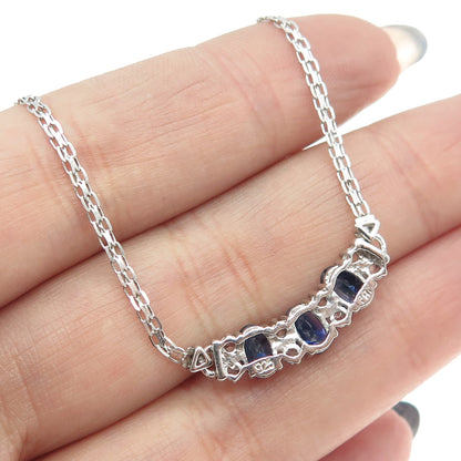 925 Sterling Silver Lab-Created Multi-Sapphire Flat Bismark Chain Necklace 16"