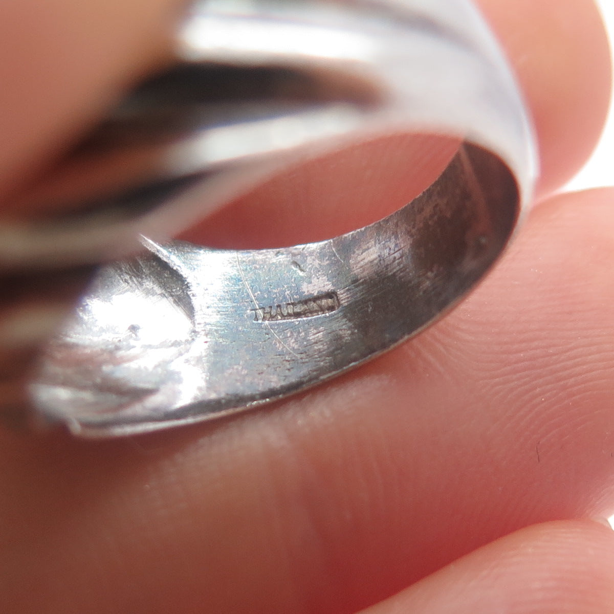 925 Sterling Silver Vintage Modernist Seashell Oxidized Ring Size 6.5