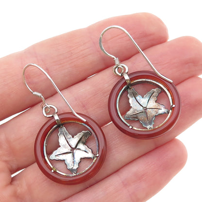 925 Sterling Silver Vintage Real Carnelian Starfish Dangle Earrings