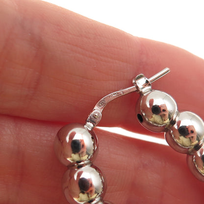 925 Sterling Silver Italy Ball Beaded Oval Hoop Earrings