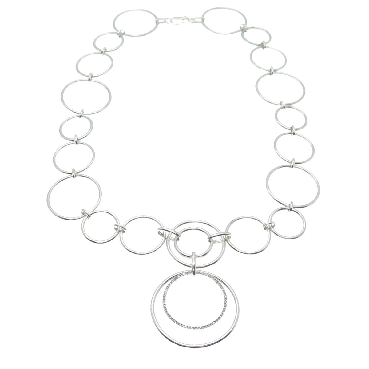 HN HENG NGAI Sterling Silver Real 1/3 CT. T.W. Diamond Circle Chain Necklace 16"