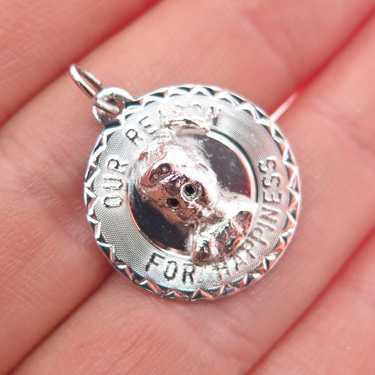 925 Sterling Silver Vintage Our Reason For Happiness Charm Pendant
