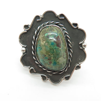 925 Sterling Silver Vintage Mexico Turquoise Modernist Oxidized Ring Size 6.5