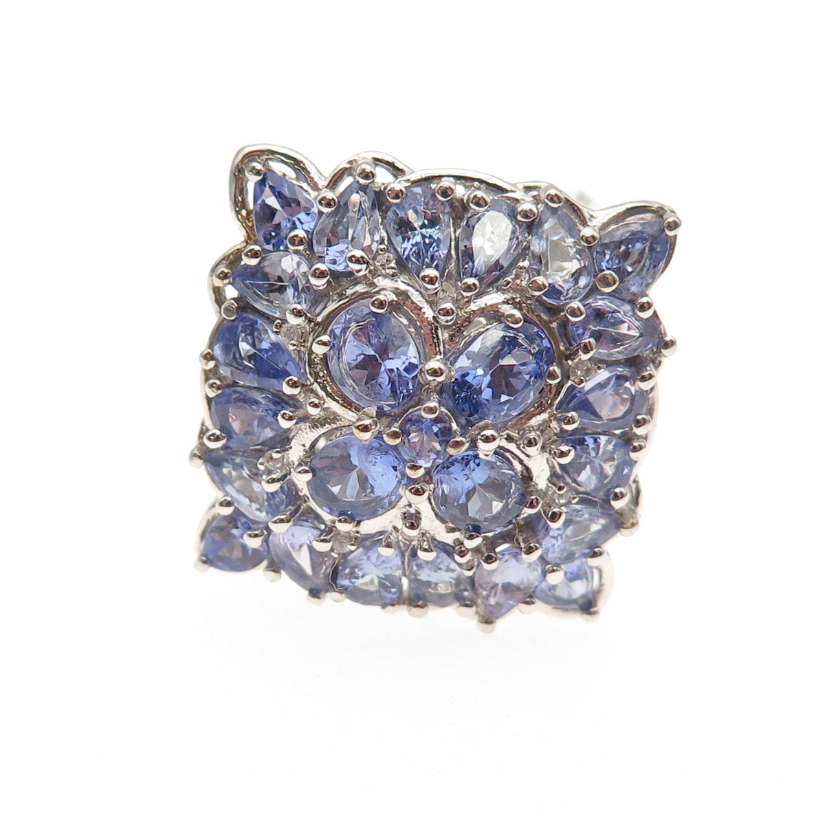 Chuck Clemency 925 Sterling Silver Real Tanzanite Floral Cluster Ring Size 8.25