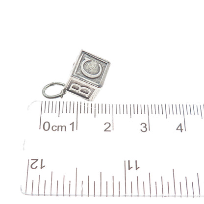 BEAU 925 Sterling Silver Vintage Baby Alphabet Building Block Mini Charm Pendant
