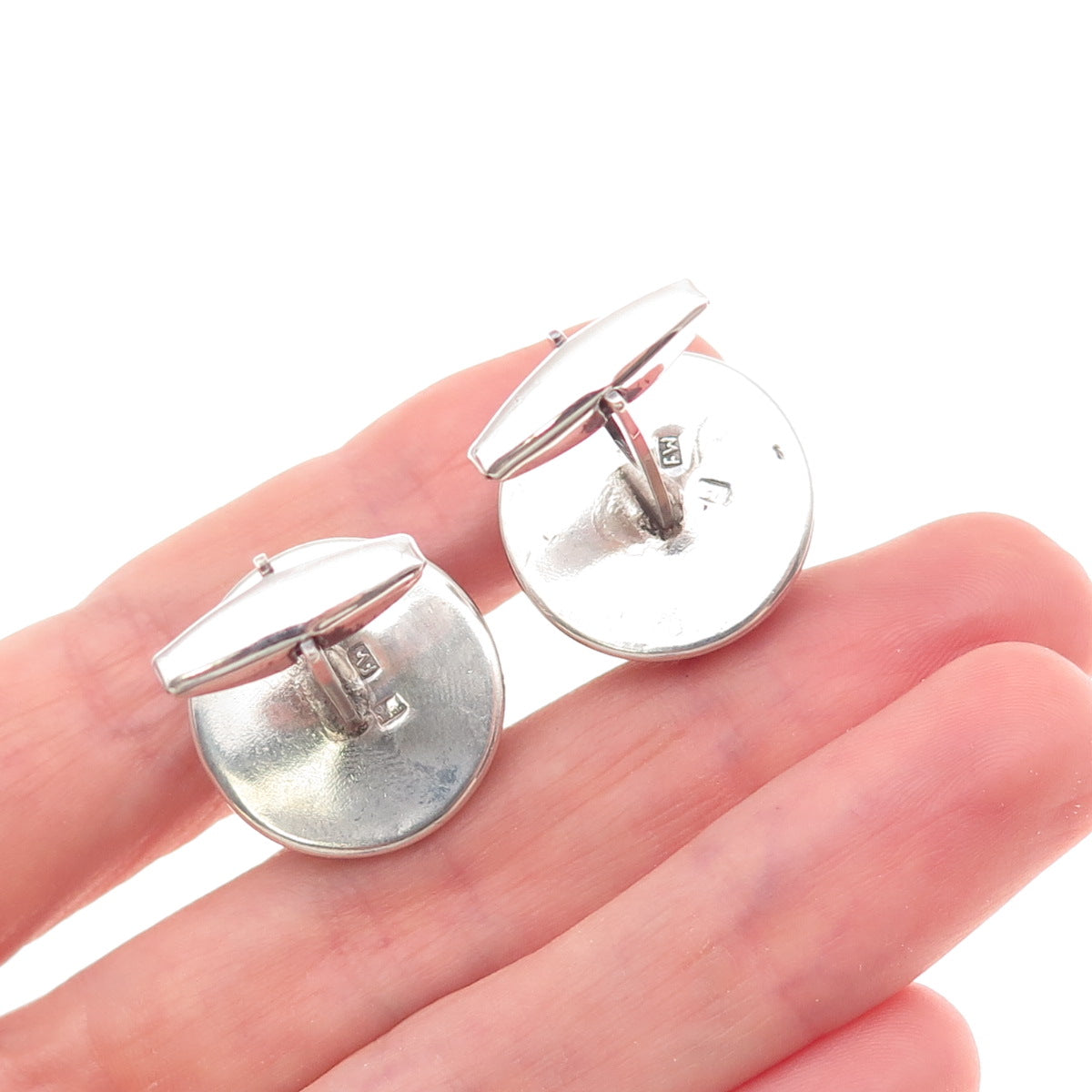 925 Sterling Silver Vintage FW Poland Real Amber Modernist Cufflinks