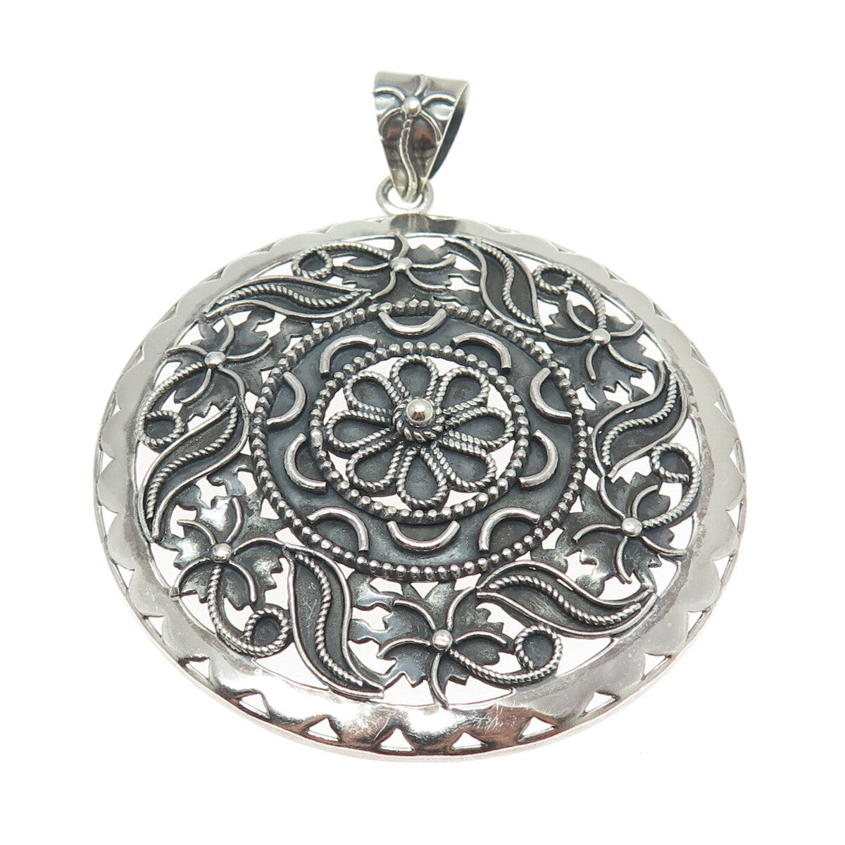 DOUG PAULUS 925 Sterling Silver Vintage Floral Oxidized Large Pendant