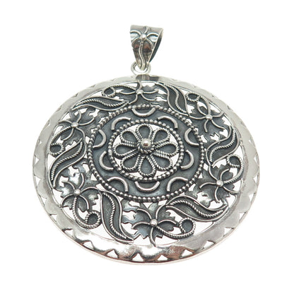 DOUG PAULUS 925 Sterling Silver Vintage Floral Oxidized Large Pendant