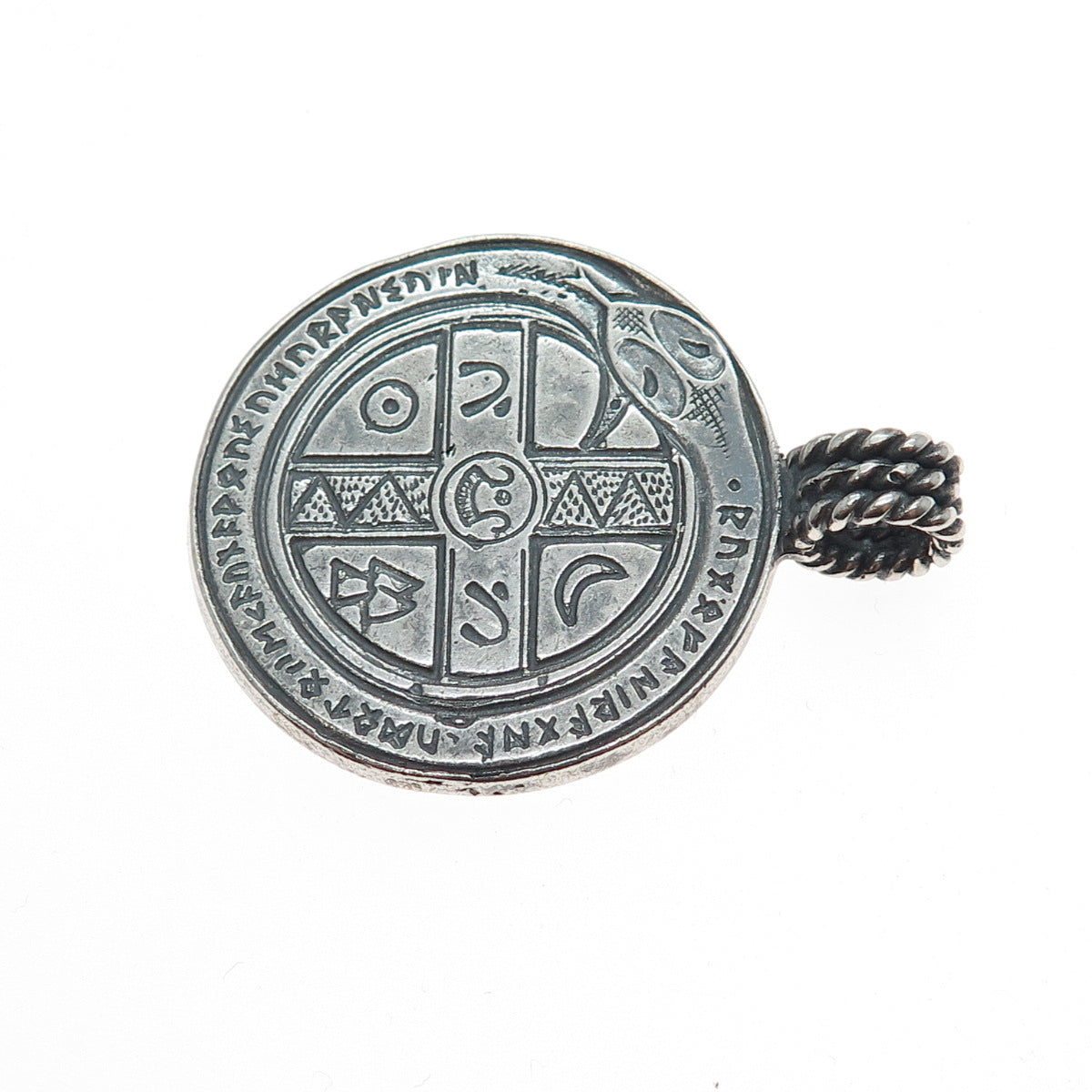 ALEN OLI 925 Sterling Silver Vintage Viking Snake Amulet Oxidized Pendant