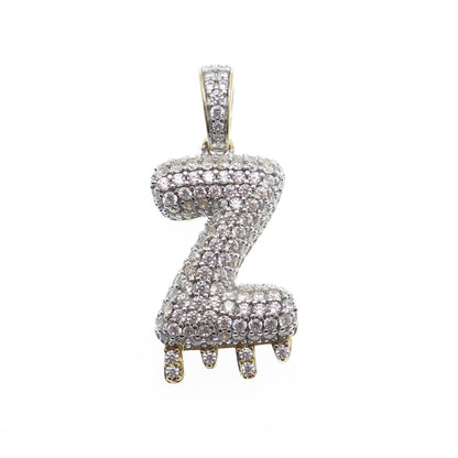925 Sterling Silver Gold Plated Round-Cut Shaped C Z Letter Z Sparkle Pendant