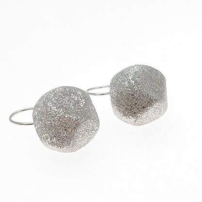 925 Sterling Silver Vintage Italy Modernist Textured Drop Bead Earrings