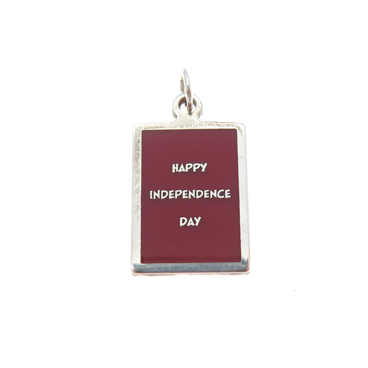 925 Sterling Silver Red Enamel Happy Independence Day Minimalist Charm Pendant