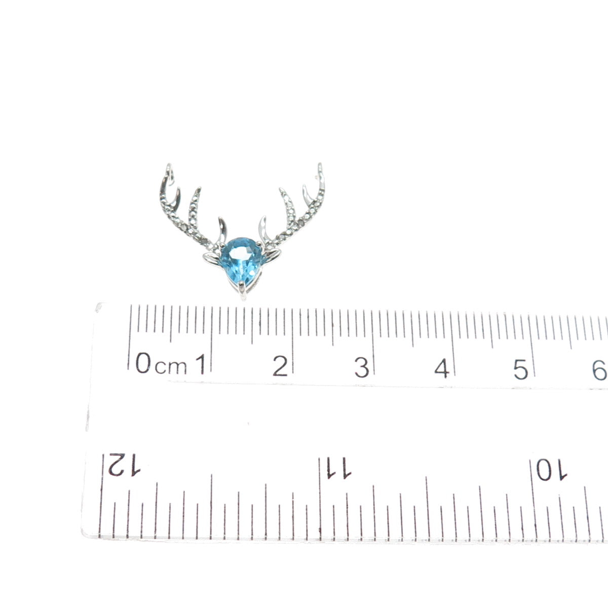 SUN 925 Sterling Silver Real Diamond & Blue Topaz Deer Slide Centerpiece Pendant