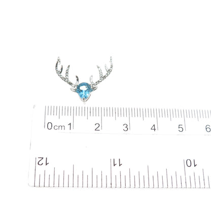 SUN 925 Sterling Silver Real Diamond & Blue Topaz Deer Slide Centerpiece Pendant