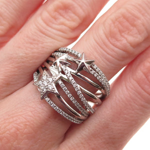 925 Sterling Silver Round-Cut C Z Star Multi-Row Ring Size 8