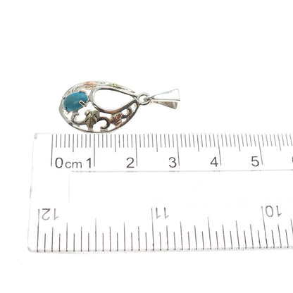 COLEMAN CO 12K Rose & Yellow Gold Sterling Silver Vintage Real Turquoise Pendant