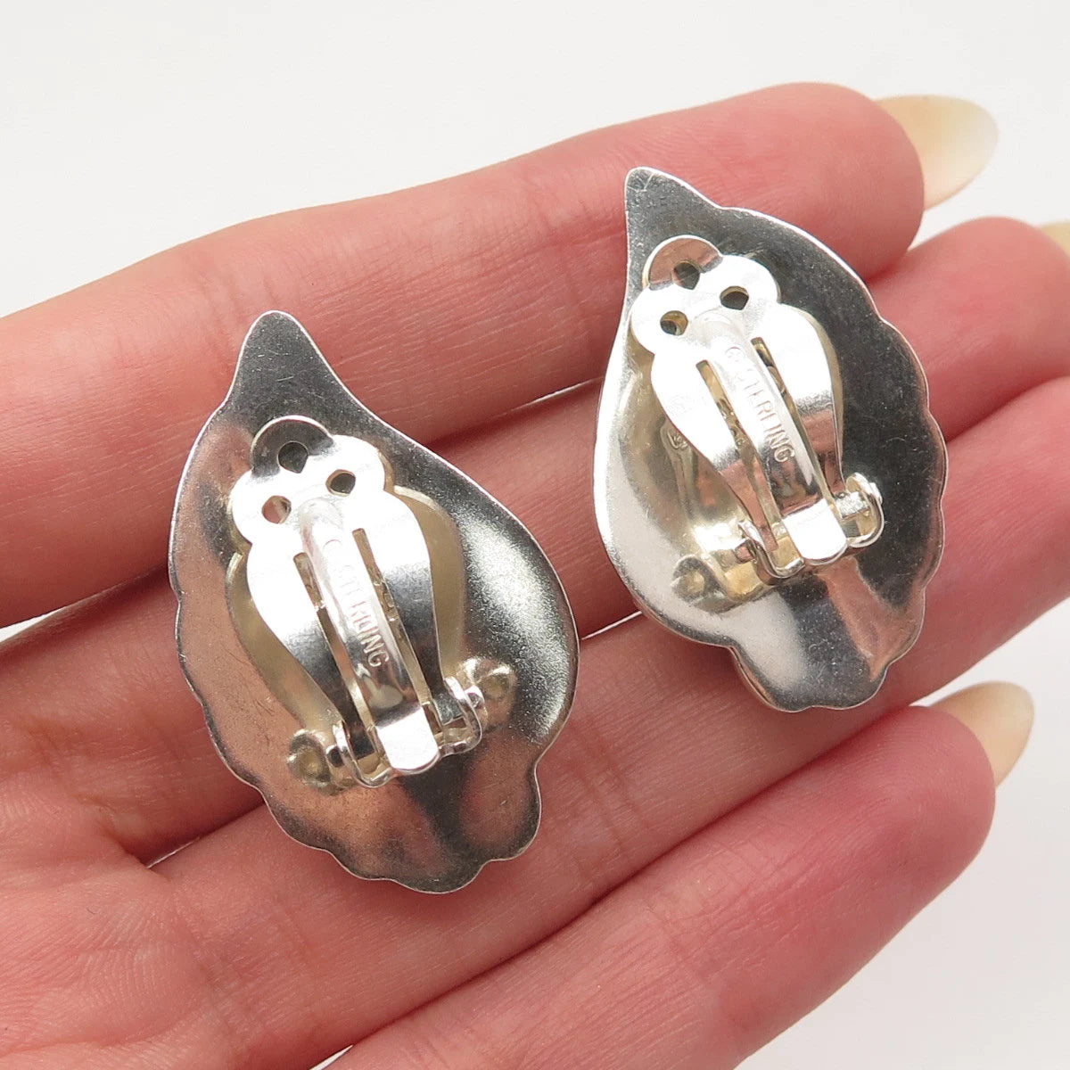 925 Sterling Silver Vintage Leaf Clip On Earrings