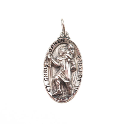 Hayward 925 Sterling Silver Vintage St. Christopher Oxidized Charm Pendant