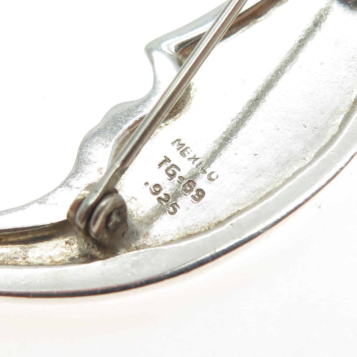 925 Sterling Silver Vintage Mexico Crescent Moon Modernist Pin Brooch