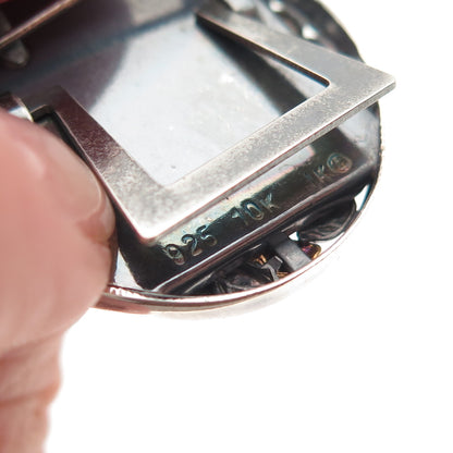 925 Sterling Silver 10K Gold Vintage Real Diamond Picture Frame Brooch / Pendant