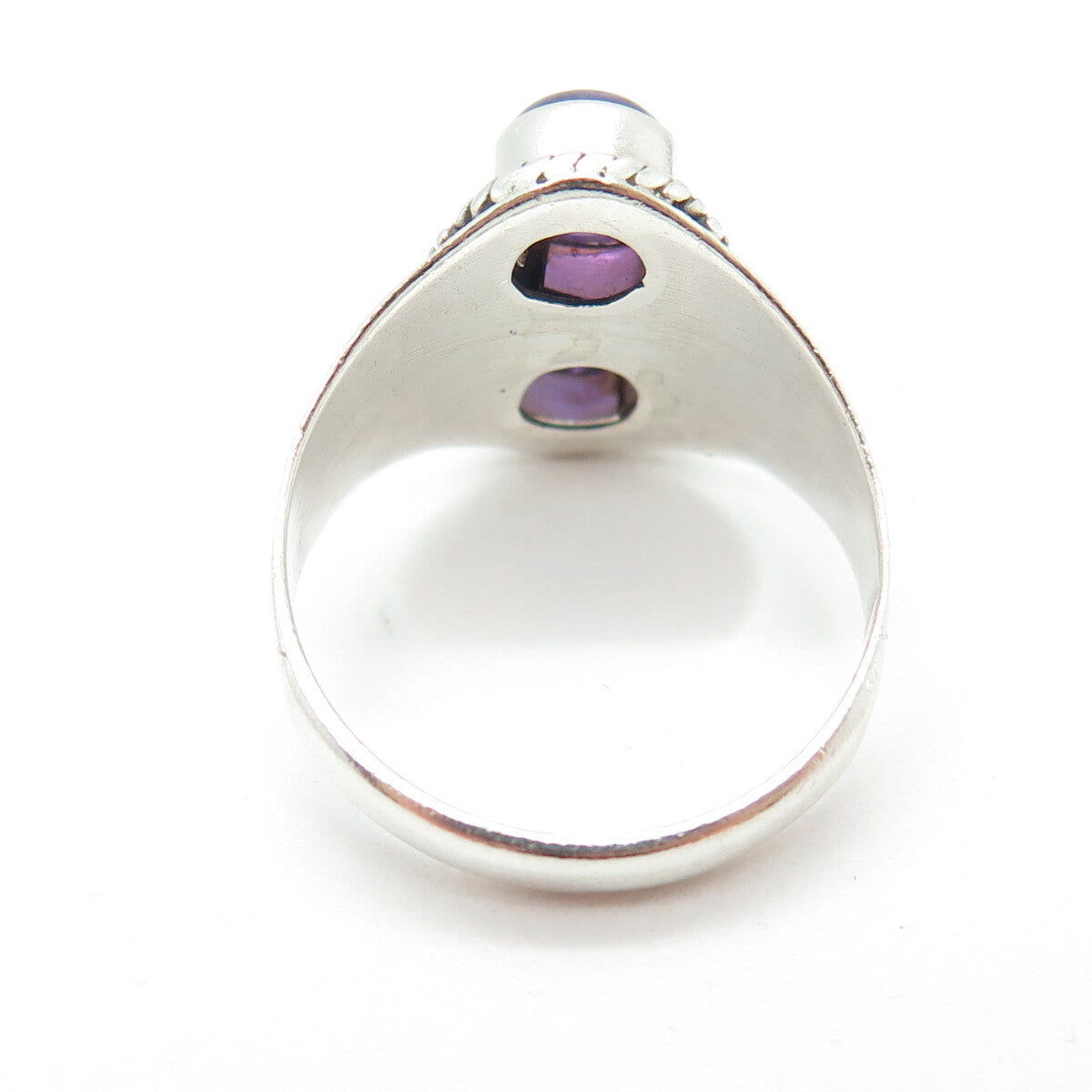 925 Sterling Silver Vintage Real Amethyst Granulated Spiral Ring Size 8