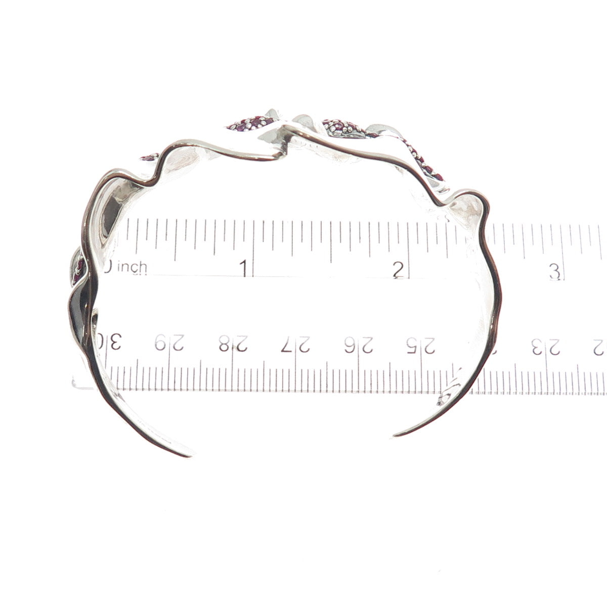 HAGIT GORALI Sterling Silver Vintage Ruby Modernist Adjustable Bracelet 6.75"