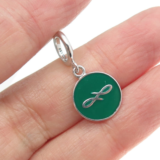 ENDLESS 925 Sterling Silver Green Enamel Infinity Love Dangle Charm