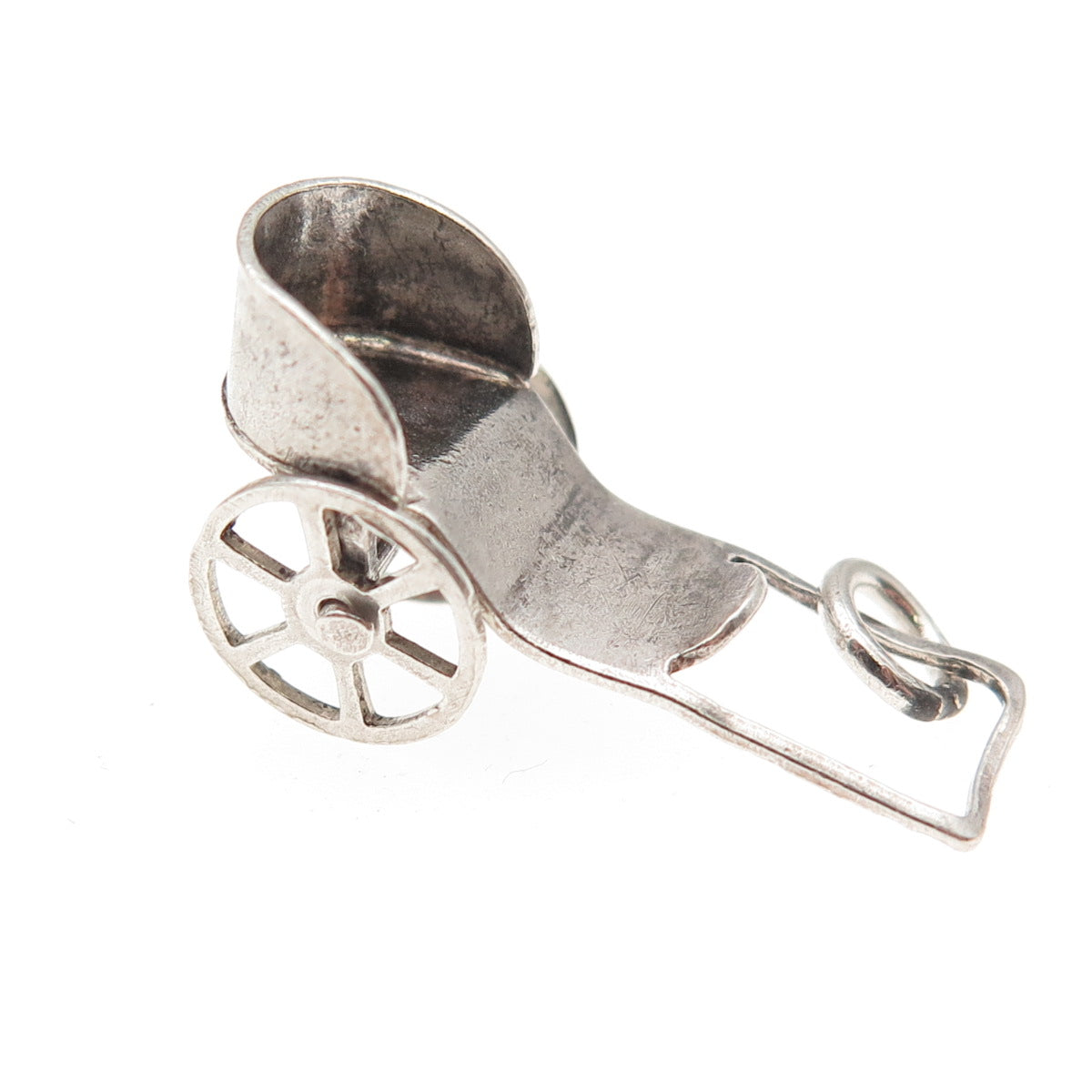 925 Sterling Silver Vintage Mexico Baby Carriage Oxidized 3D Mini Charm Pendant