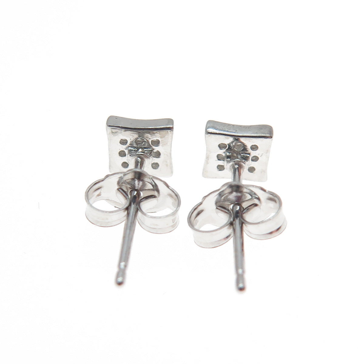 925 Sterling Silver Round-Cut C Z Princess Square Stud Earrings