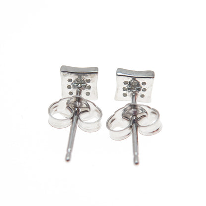 925 Sterling Silver Round-Cut C Z Princess Square Stud Earrings