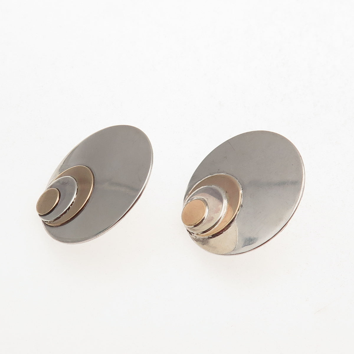 925 Sterling Silver 14K Rose Gold Vintage Modernist Disc Earrings