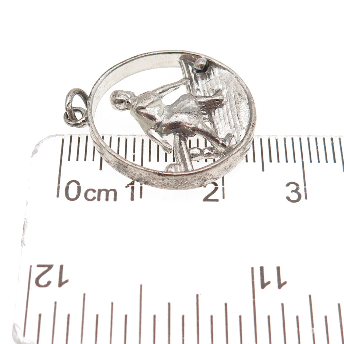 925 Sterling Silver Vintage Female Bowling Player Oxidized Charm Pendant