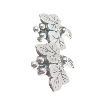 925 Sterling Silver Vintage Grape & Leaf Repopusse Screw Back Earrings