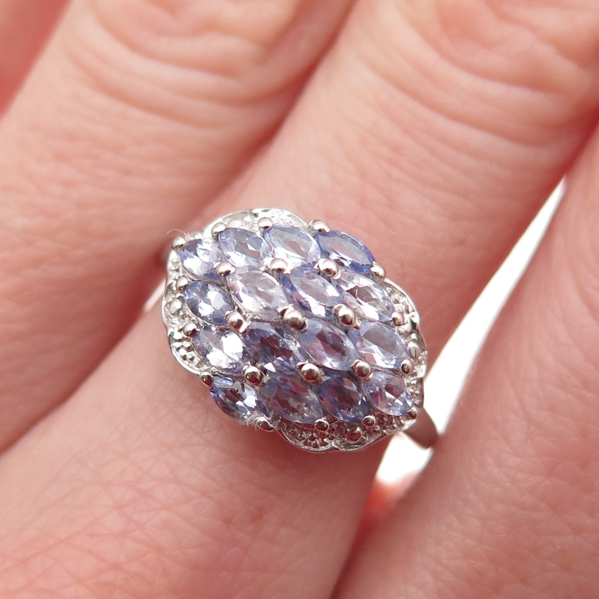 Chuck Clemency 925 Sterling Silver Real Marquise-Cut Tanzanite Ring Size 7