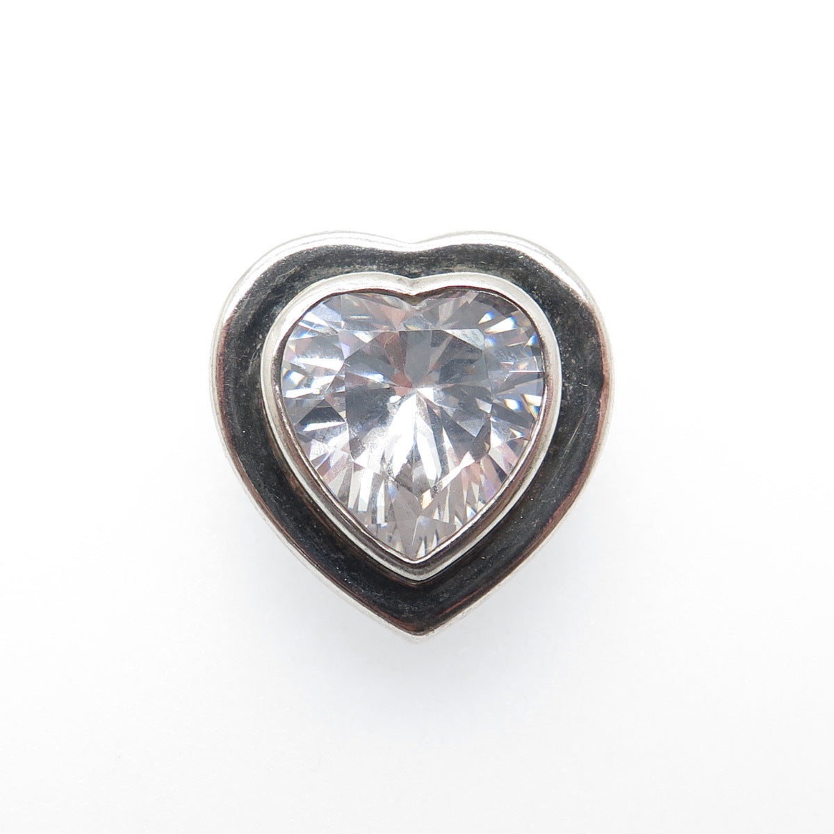 925 Sterling Silver Vintage Heart-Cut C Z Oxidized Slide Charm Pendant