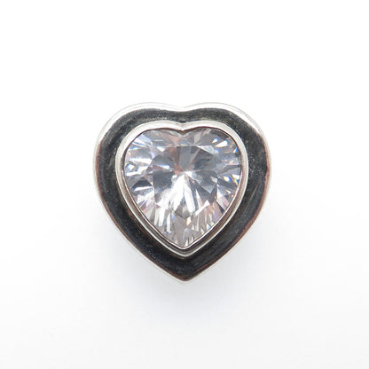 925 Sterling Silver Vintage Heart-Cut C Z Oxidized Slide Charm Pendant