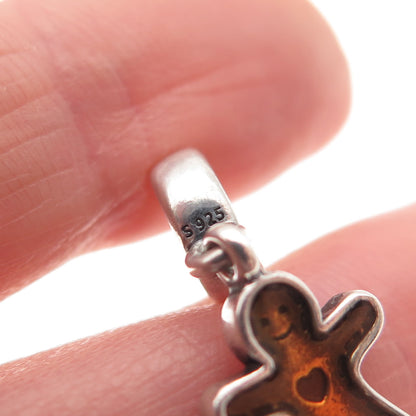 PANDORA 925 Sterling Silver Enamel Gingerbread Man Slide Dangle Charm