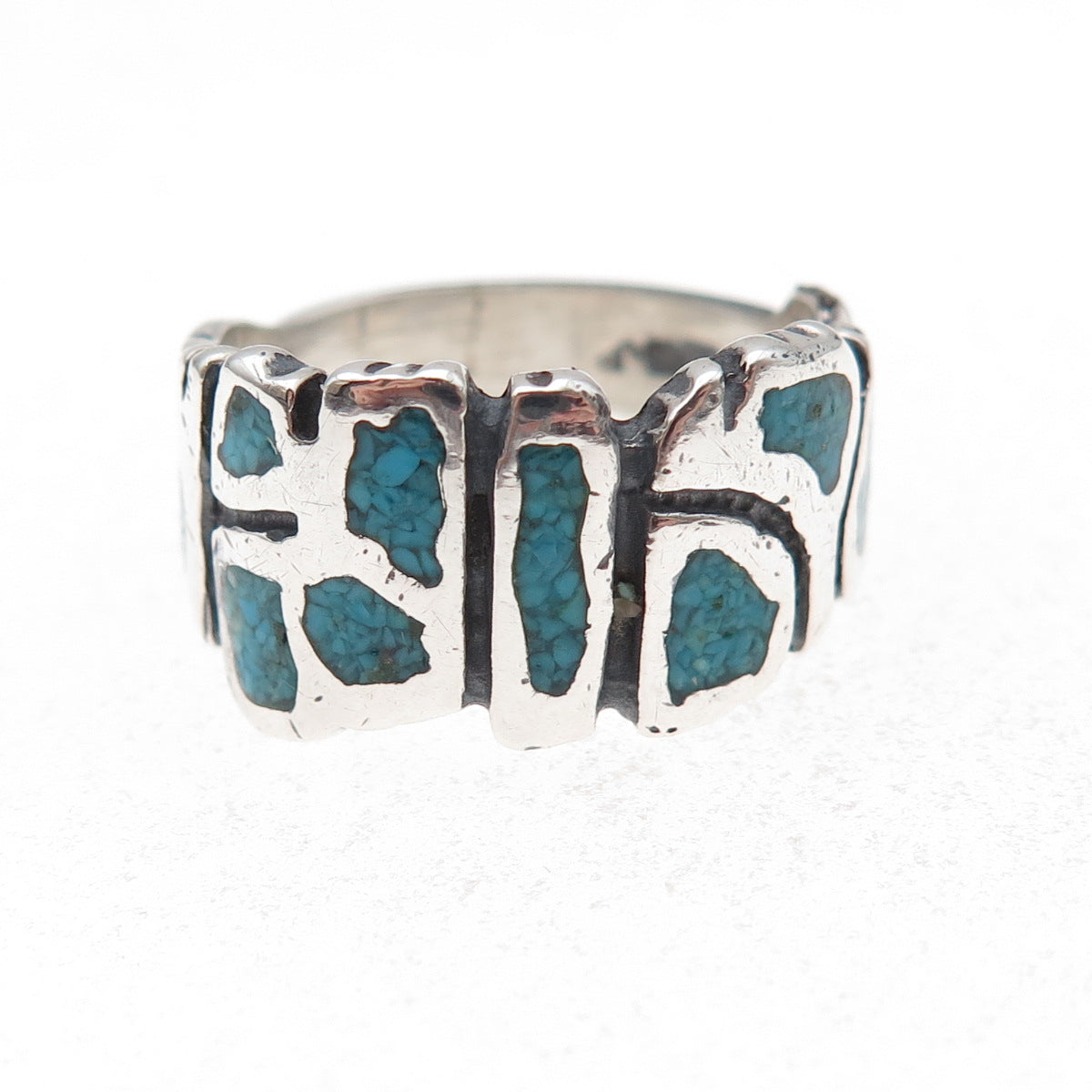 Pacific Jewelry Old Pawn 925 Sterling Silver Vintage Turquoise Inlay Ring Size 8