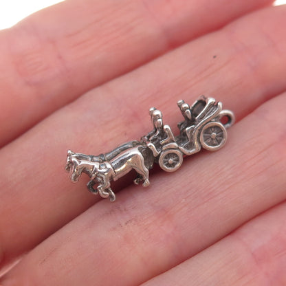 925 Sterling Silver Vintage Carriage Oxidized 3D Charm Pendant