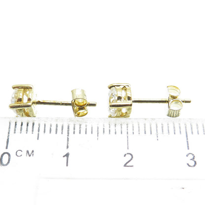 925 Sterling Silver Gold Plated Round-Cut Shaped C Z Stud Earrings
