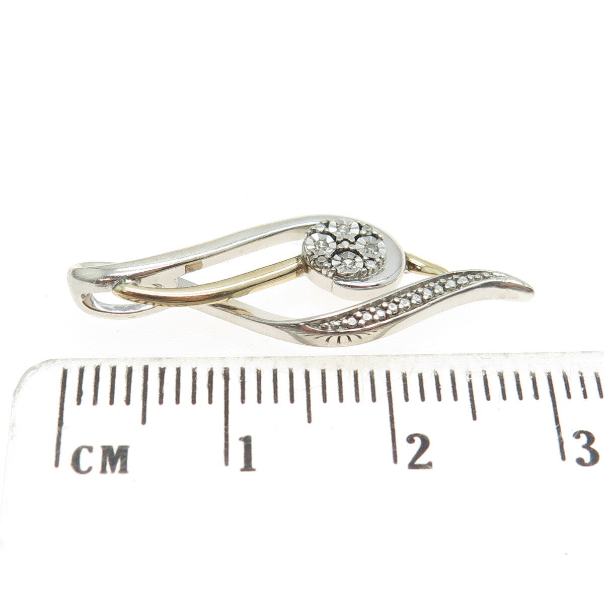 925 Sterling Silver & 10K Gold Real Round-Cut Diamond Twisted Pendant