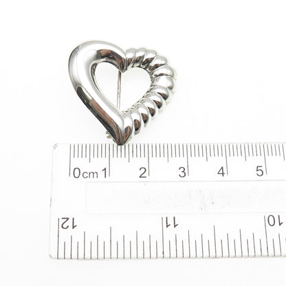 925 Sterling Silver Vintage Ribbed Heart Oxidized Pin Brooch