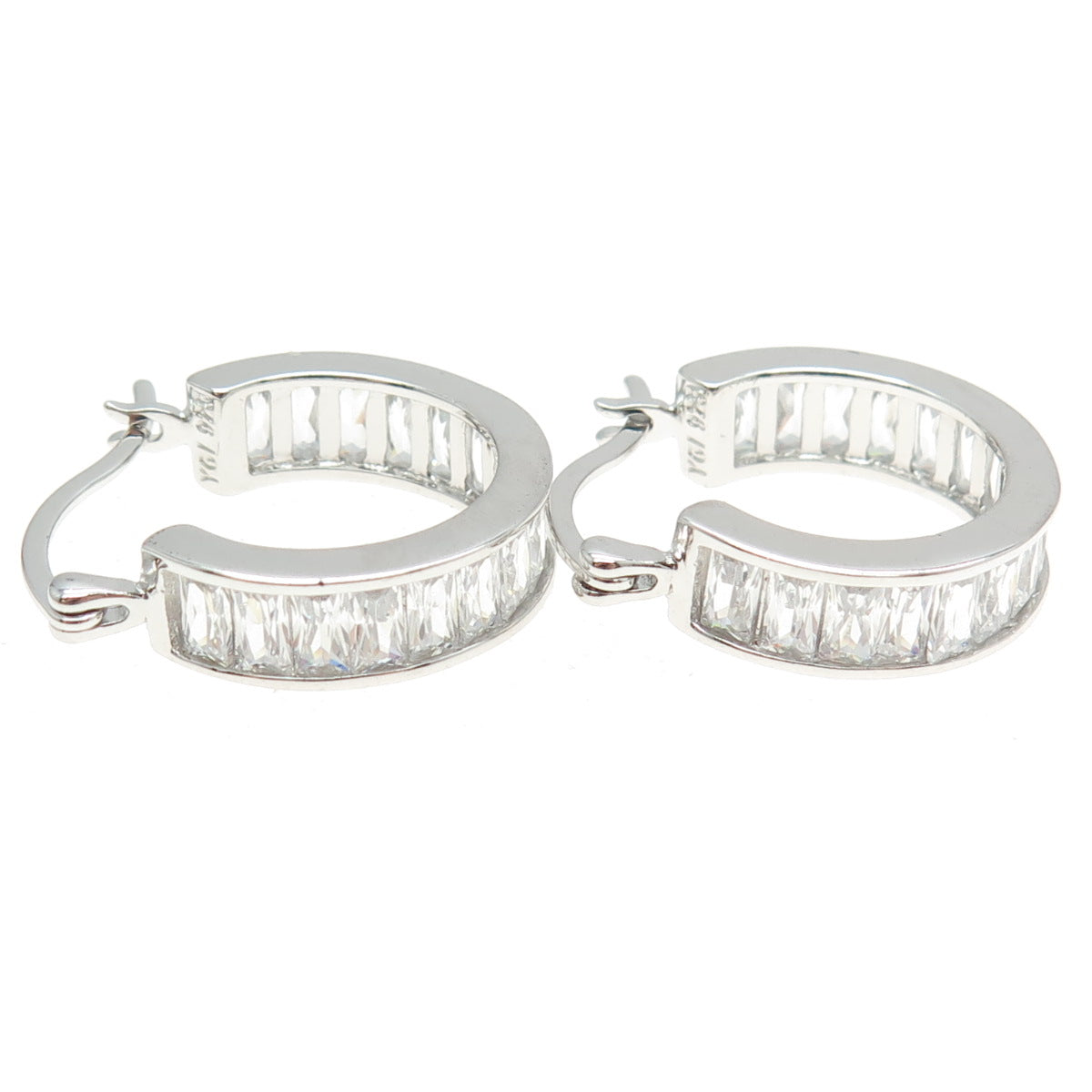 925 Sterling Silver Radiant-Cut Shaped C Z Hinged Hoop Earrings