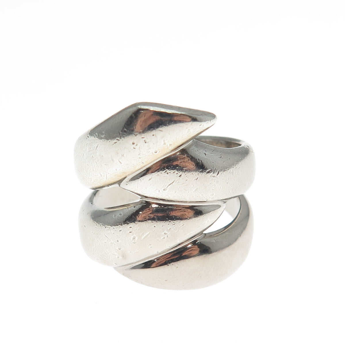 925 Sterling Silver Vintage Modernist Overlap Oxidized Ring Size 9.75
