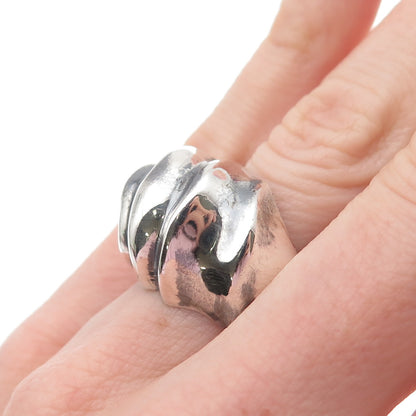 925 Sterling Silver Vintage Mexico Modernist Ribbed Dome Oxidized Ring Size 6.25